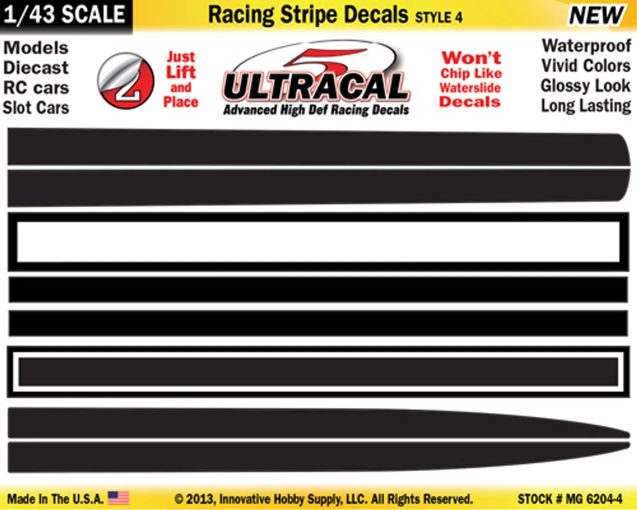 MG 6204-4 UltraCal Racing Stripe Decals Style 4 1:43 Scale 3 MG 6204-4 UltraCal Racing Stripe Decals Style 4 1:43 Scale