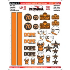 MG 3631-1 Ultracal Blood Orange Stripes, Numbers, & Roundel RC Decals With Logos For 1:10 And 1:18 Scale