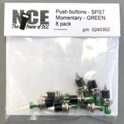 NCE 5240302 8 Pack N.O. Momentary SPST Pushbutton Green 1/4 Mounting Hole