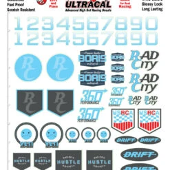 MG 3630-1 Ultracal Ice Blue Themed Logos, Numbers, & Roundel RC Decals For 1:10 And 1:18 Scale