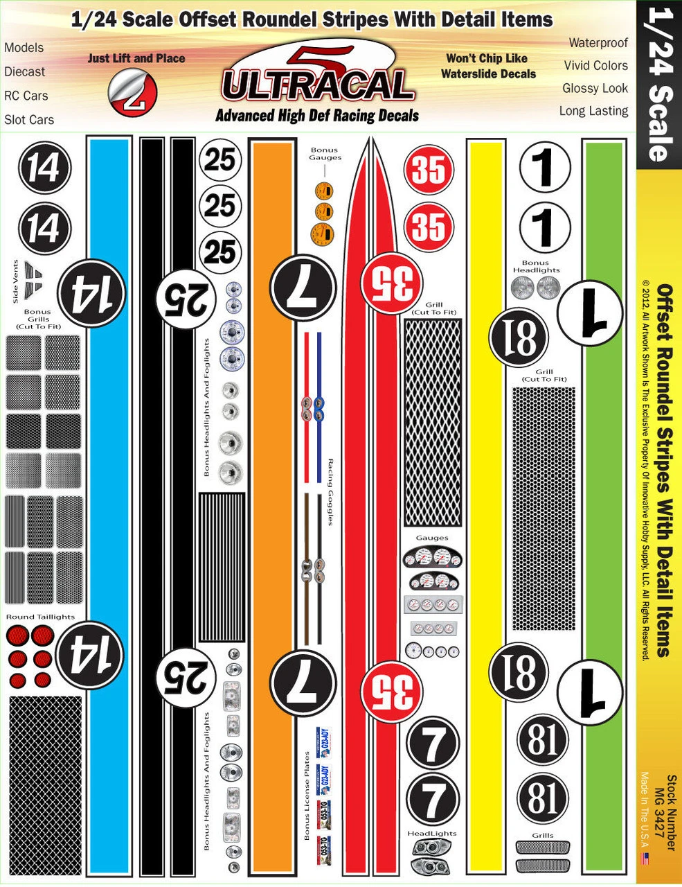 MG 3427 Ultracal Offset Roundel Racing Stripe Decals For 1:24 Scale 3 MG 3427 Ultracal Offset Roundel Racing Stripe Decals For 1:24 Scale