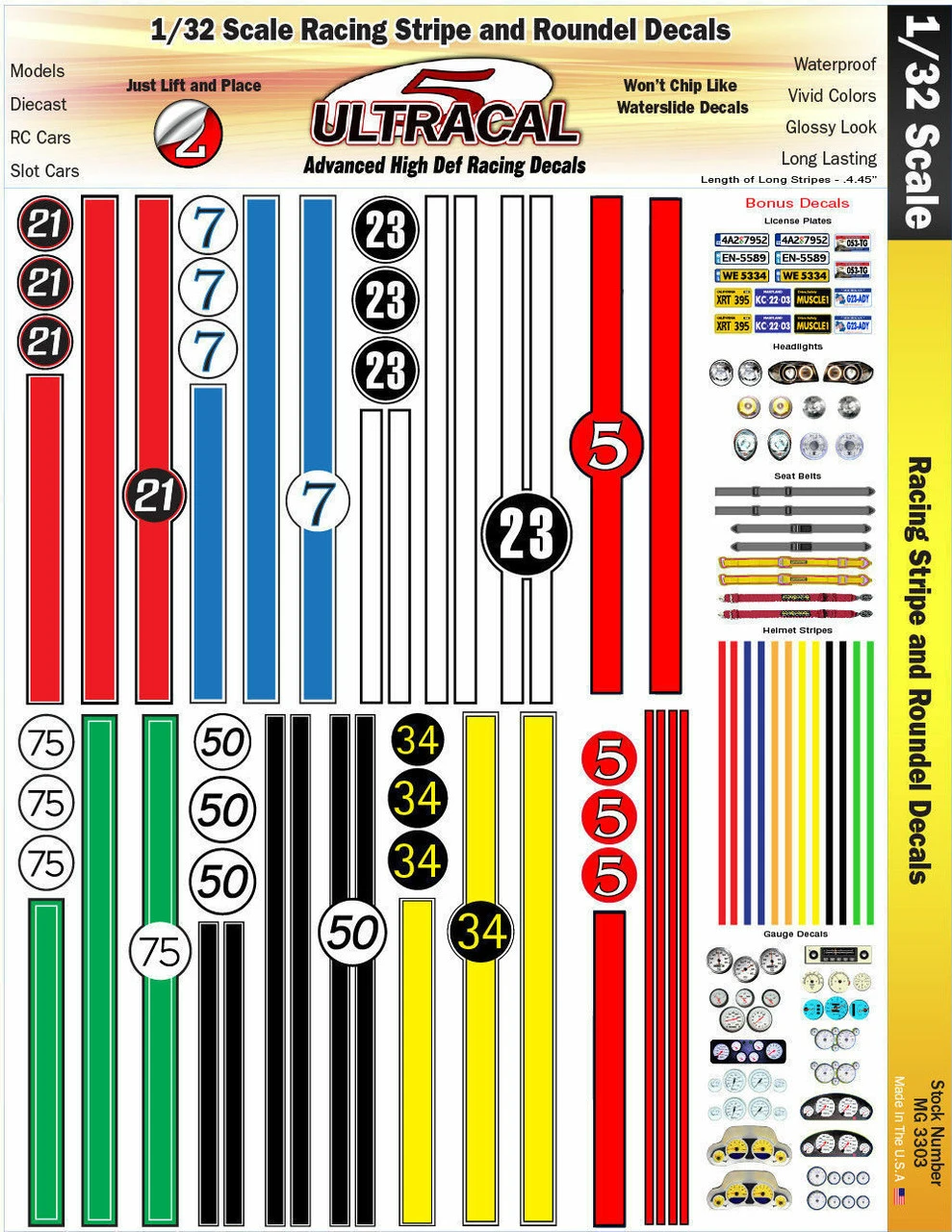 MG 3303 Ultracal Racing Stripes And Roundel Decals For 1:32 Scale Applications 3 MG 3303 Ultracal Racing Stripes And Roundel Decals For 1:32 Scale Applications