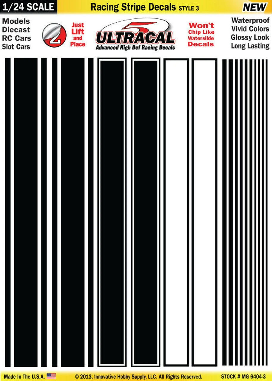 MG 6404-3 Ultracal Racing Stripe Style 3 Decals 1:24 Scale 3 MG 6404-3 Ultracal Racing Stripe Style 3 Decals 1:24 Scale