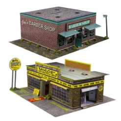 BK 8704 1:87 Scale "Motorcycle Shop & Barber Shop" Photo Real Scale Building Kit