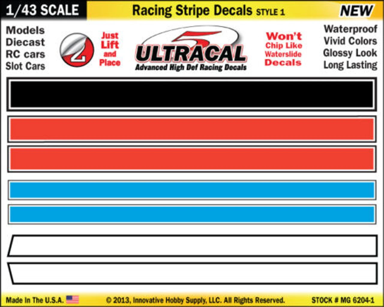 MG 6204-1 UltraCal Racing Stripe Decals Style 1 1:43 Scale 3 MG 6204-1 UltraCal Racing Stripe Decals Style 1 1:43 Scale